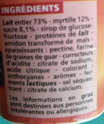 Liste des ingrédients du produit Yaourt & Fruits - Myrtilles Casino, Groupe Casino 4 x 125 g