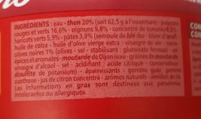 List of product ingredients Salade catalane au thon Casino 250 g