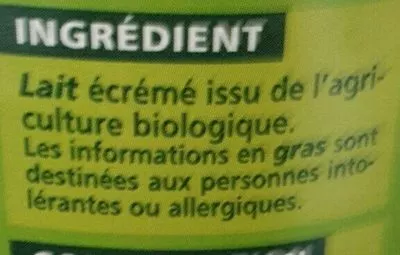 List of product ingredients Lait Écrémé Bio Casino BIO 1 L