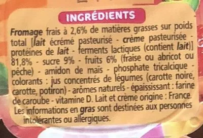 Liste des ingrédients du produit Mini fromage frais aux fruits Les Doodingues, Casino 6 x 50 g