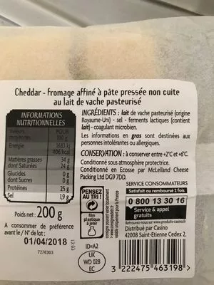 List of product ingredients Cheddar extra mature Casino Saveurs d'Ailleurs,  Casino 200 g