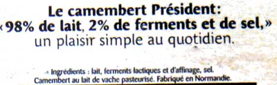 Lista de ingredientes del producto Camembert Président 250 g