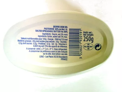 Lista de ingredientes del producto Beurre tendre demi-sel Président 250 g