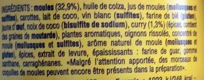 List of product ingredients toast chaud moules au curry la belle-iloise 105 g