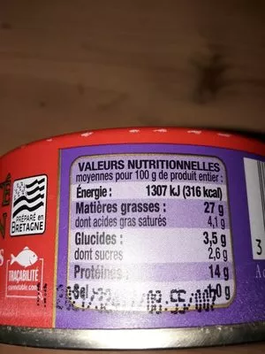 List of product ingredients Émietté de thon aux tomates séchées Connétable 