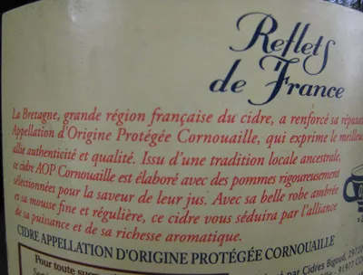 Liste des ingrédients du produit Cidre Cornouaille Reflets de France Reflets de France 75 cl