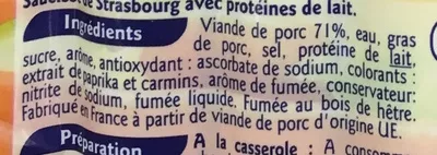 Liste des ingrédients du produit 4 saucisses de Strasbourg Grand Jury 4 * 35 g (140 g)