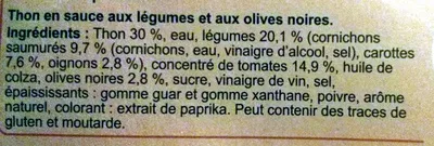Lista de ingredientes del producto Mélange au thon et petits légumes à la catalane Carrefour 270 g (2 x 135 g)
