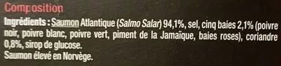 List of product ingredients Emincés de Saumon fumé aux 5 baies Carrefour Sélection, Carrefour 100 g