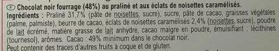 Lista de ingredientes del producto Les carrés fondants Carrefour 150 g