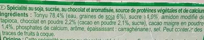 Liste des ingrédients du produit Soja chocolat Carrefour 400 g (4 x 100 g)
