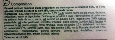 Liste des ingrédients du produit Tiramisu Produits Blancs, Carrefour 160 g (2 x 80 g)