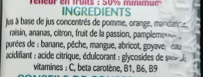 Liste des ingrédients du produit Multi Enrichi en Vitamines B1, B9, B6, C et A Les Nectars 1,2 L (6 * 20 cl)