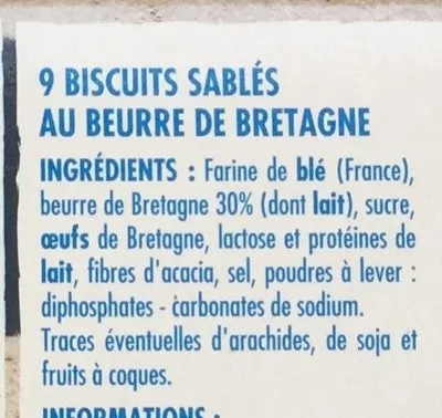 Lista de ingredientes del producto Galets de Quimper au beurre de Bretagne Itinéraire des Saveurs, Chabrior 125 g