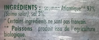 List of product ingredients Saumon Atlantique fumé bio Intermarché 120 g