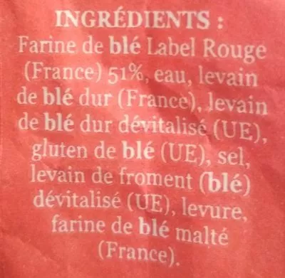 List of product ingredients Baguette Campanière Label Rouge Les mousquetaires 250g