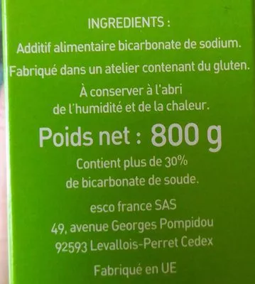 Liste des ingrédients du produit Bicarbonate Alimentaire Cerebos 800 g