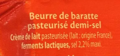 Liste des ingrédients du produit Beurre de baratte fabrication @ l'ancienne demi sel Le Gall 500 g