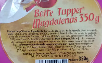 List of product ingredients X12 madeleines espagnoles 350G boîte plastique Serebis 350 g