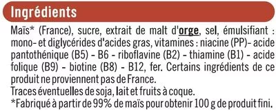 Liste des ingrédients du produit Corn flakes U 375 g