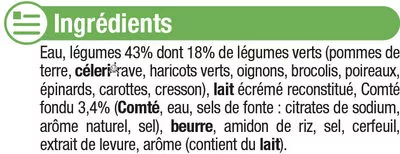 Lista de ingredientes del producto Velouté Légumes Verts et Comté U 1 l