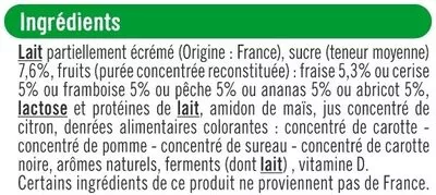 Liste des ingrédients du produit Yaourts brassés sucrés à la pulpe de fruits U 16 x 125 g