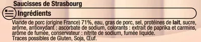 Liste des ingrédients du produit Saucisses de Strasbourg U 20 pièces, 700 g