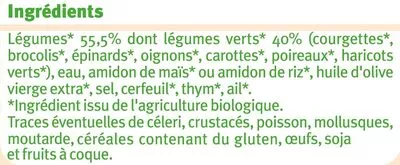 Liste des ingrédients du produit Velouté de légumes verts bio U Bio,  U 1 l