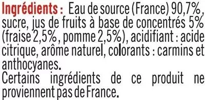 Liste des ingrédients du produit Boisson à l'eau de source aux jus de fruits abc - Aromatisée saveurFraise U Mat & Lou,  U 6 x 33 cl