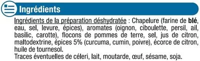 Lista de ingredientes del producto Poisson croûte d'épices cuisinez facile U 60 g