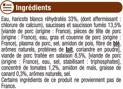 Liste des ingrédients du produit Cassoulet U 840 g