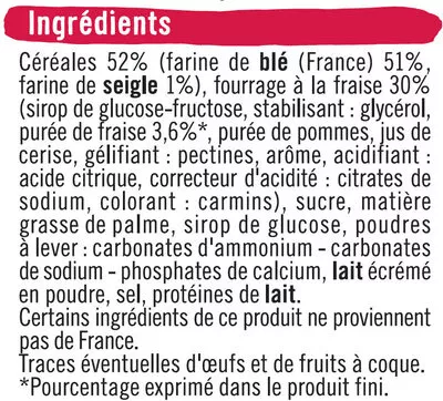 List of product ingredients Biscuits goût fraise U Mat & Lou,  U 300 g
