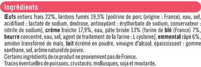 Liste des ingrédients du produit Quiche Lorraine la french, spécial micro-ondes U 220 g