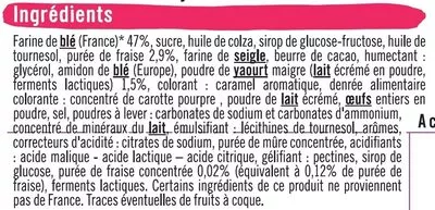 Liste des ingrédients du produit Sablés fourrés parfum yaourt fraise U,  U Mat & Lou 125 g