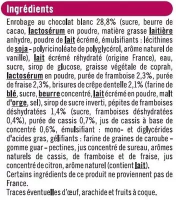 List of product ingredients Bâtonnets folie de saveur lactée sauce fruits rouge U x4, 278 g