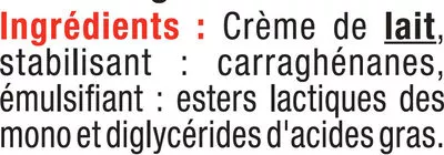 Liste des ingrédients du produit Crème UHT entière liquide bleu blanc coeur, 30% de MG U 2 x 25 cl