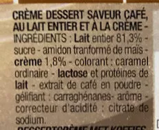 List of product ingredients Crème dessert saveur café Cora 4 * 125 g (500 g)