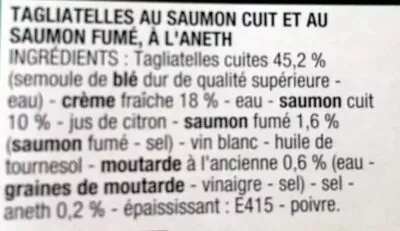 Lista de ingredientes del producto Tagliatelles Au Saumon Cora 300 g