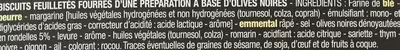 Liste des ingrédients du produit Palmier Salés aux Olives Cora 100 g e