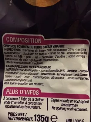 Liste des ingrédients du produit Chips vinaigre Cora 