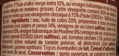 Liste des ingrédients du produit Vinaigrette tomates séchées Belle France 50 cl