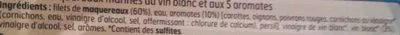 List of product ingredients Filets de Maquereaux Vin blanc et aromates Belle France 118 g (égoutté : 65 g)