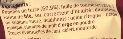 Liste des ingrédients du produit Chips saveur vinaigre Belle France 135 g