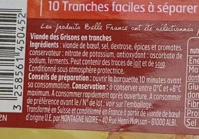 Liste des ingrédients du produit Viande des Grisons  Belle France 80 g