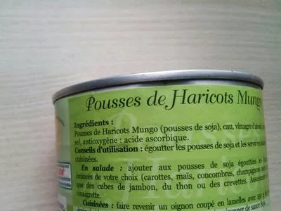 Lista de ingredientes del producto Pousses de Haricots Mungo Minerve 400 g (180 g égoutté)