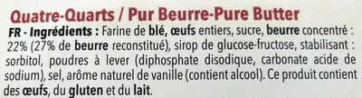 Lista de ingredientes del producto Quatre-Quarts Pur Beurre Familial La Trinitaine 800 g