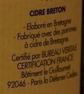 Lista de ingredientes del producto Cidre  Bouché Bio Doux Kérisac 75 cl