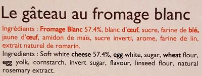 List of product ingredients Gâteau au fromage blanc Légendes du Poitou 315 g