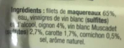 Liste des ingrédients du produit Filets de maquereaux au muscadet Connétable 