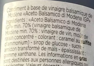 Lista de ingredientes del producto Crème à base de vinaigre balsamique de Modène Marché Franprix, Franprix 25 cl e